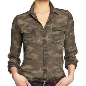 Old Navy Sheer Olive Camouflage Military Blouse S